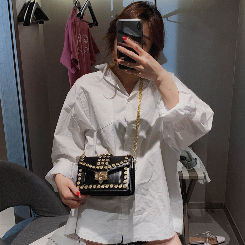 Glamourous Riveted Diamond Leather Clutch Handbag for Women | ULZZANG BELLA