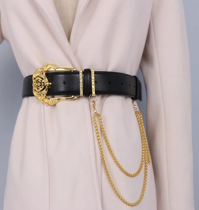 Golden Buckle Leather Corset Waistband Belt for Women | ULZZANG BELLA