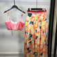 Elegant Floral Spaghetti Strap Bra Midi Skirt Set for Women | ULZZANG BELLA