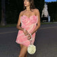 Floral Ruffle Sleeveless Off Shoulder Halter Dress for Women | ULZZANG BELLA