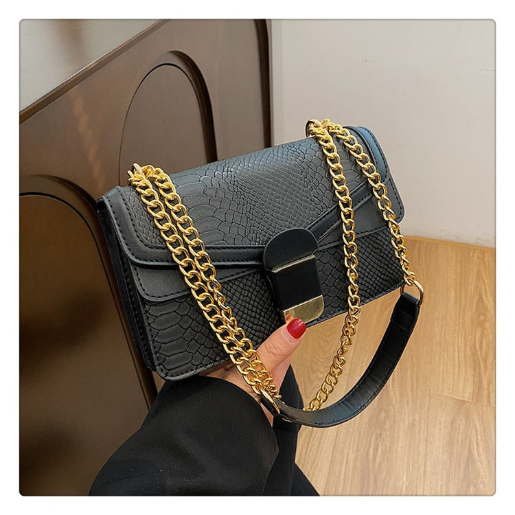 Luxury Python Print Shoulder Chain Handbag for Women | ULZZANG BELLA