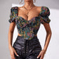French Floral Lace-Up Bustier Corset for Women | ULZZANG BELLA