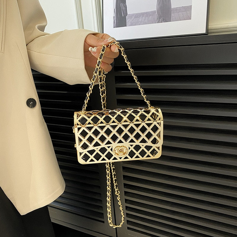 Shimmering Golden Goddess Metal Evening Clutch Handbag for Women | ULZZANG BELLA