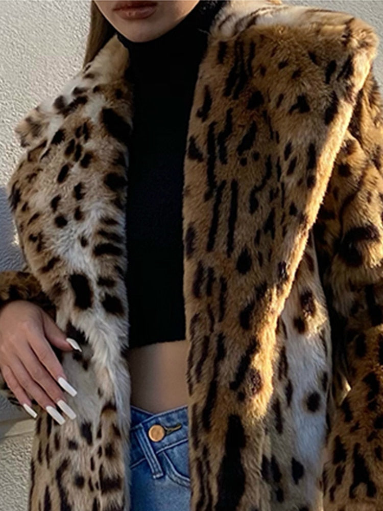 Luxury Runway Leopard Print Winter Fur Coat for Women | ULZZANG BELLA