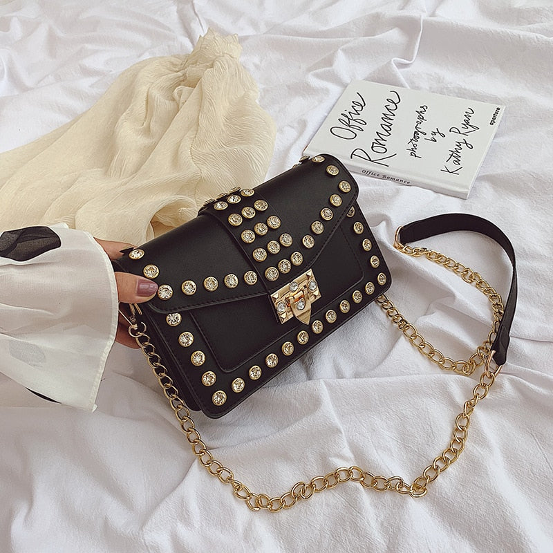 Glamourous Riveted Diamond Leather Clutch Handbag for Women | ULZZANG BELLA