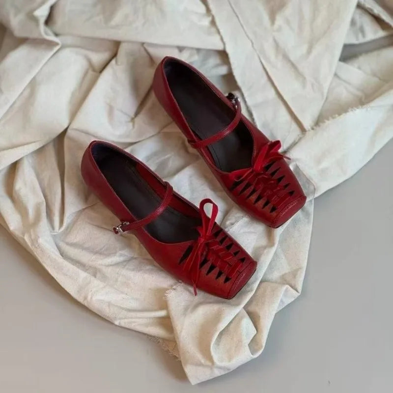 Améliane Braided T-Strap Square-Toe Ballet Flats | ULZZANG BELLA