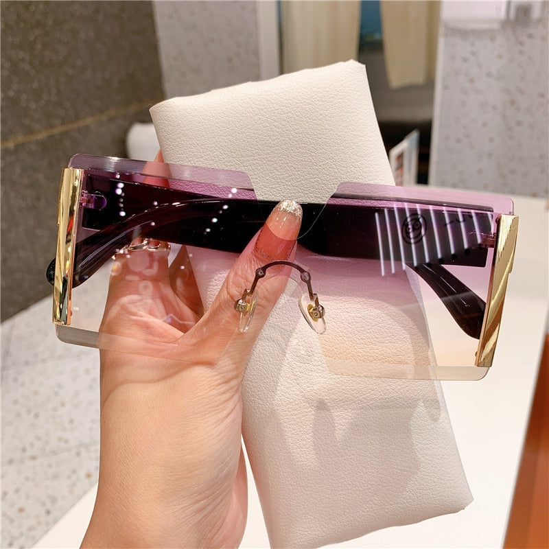 Chic Rimless Gradient Oversized Sunglasses for Women | ULZZANG BELLA