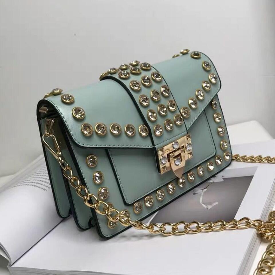 Glamourous Riveted Diamond Leather Clutch Handbag for Women | ULZZANG BELLA