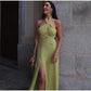 Elegant Backless Halter Strap Split Maxi Dress for Women | ULZZANG BELLA