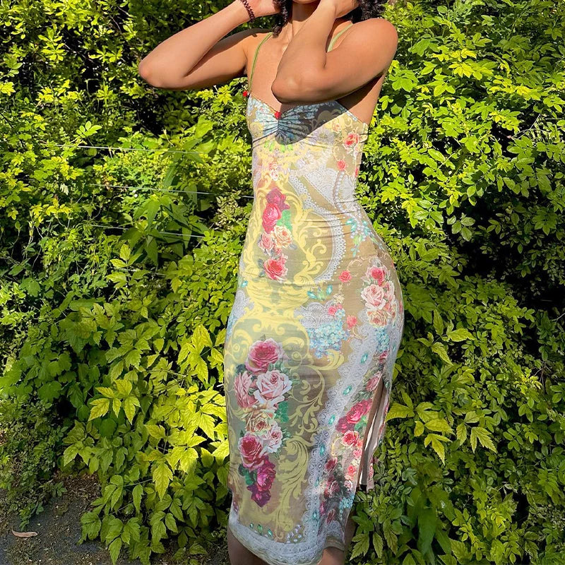Enchanting Sunset Serenade Bodycon Midi Dress for Women | ULZZANG BELLA