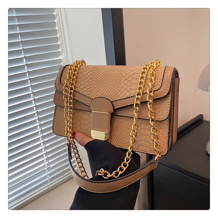 Luxury Python Print Shoulder Chain Handbag for Women | ULZZANG BELLA