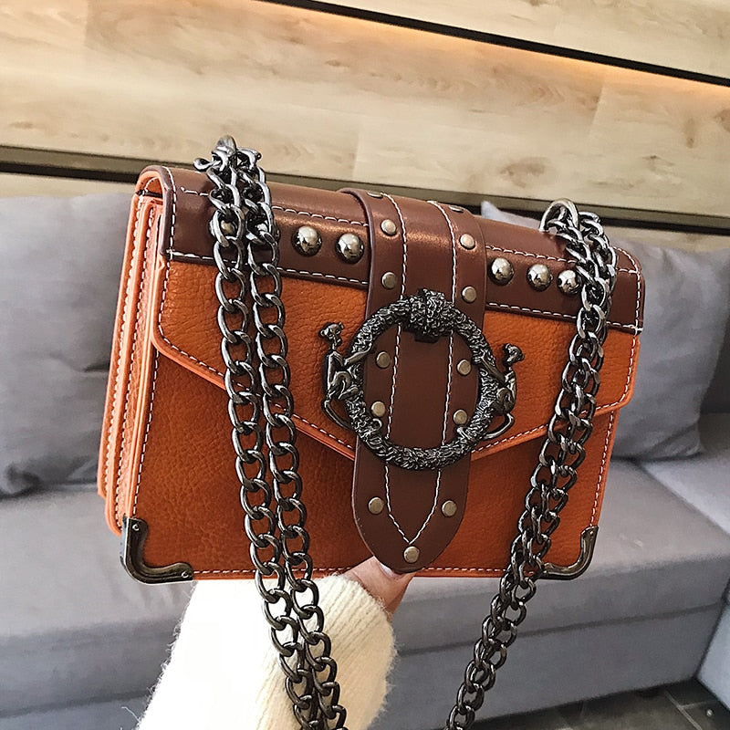 European PU Leather Lock Chain Shoulder Handbag for Women | ULZZANG BELLA