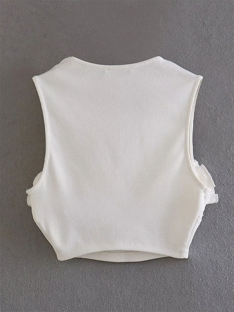 Flirty Chic Ruffled Edge Sleeveless Crop Top for Women | ULZZANG BELLA