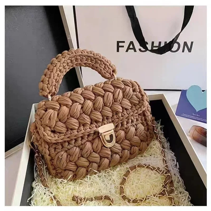 Lucienne Woven Chain-Strap Crossbody Handbag | ULZZANG BELLA