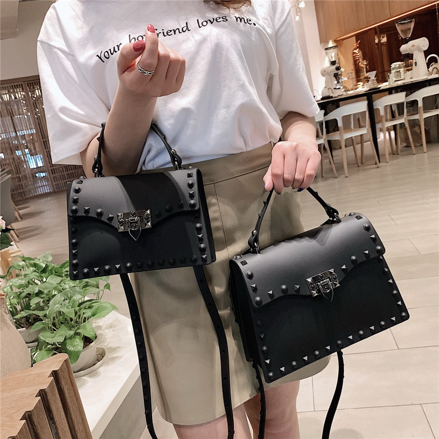 Designer Riveted PVC Shoulder Crossbody Handbag for Women | ULZZANG BELLA