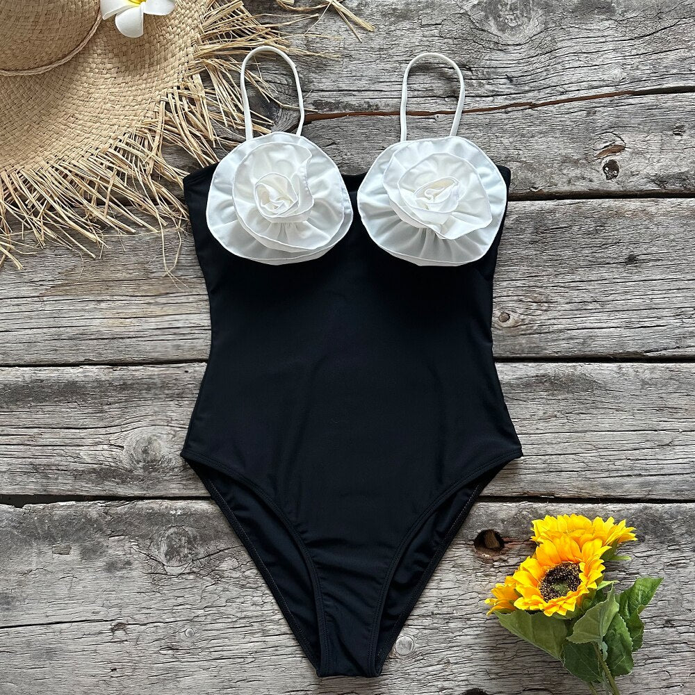Sexy Floral Lace-Up Bandeau One Piece Monokini for Women | ULZZANG BELLA