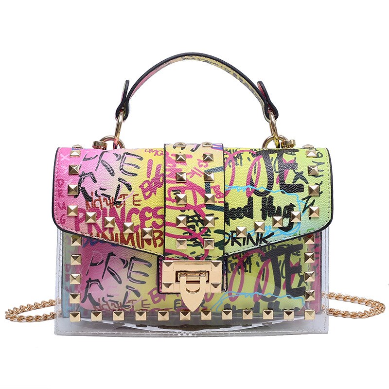 Graffiti Rivets PVC Crossbody Messenger Handbag for Women | ULZZANG BELLA