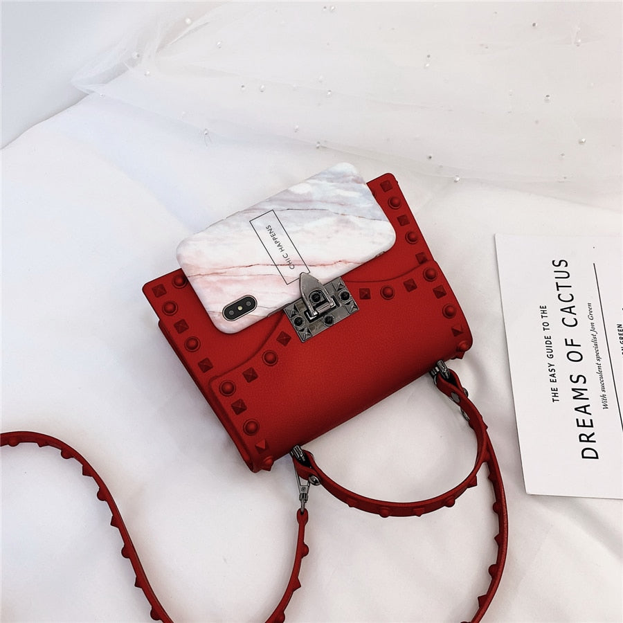 Designer Riveted PVC Shoulder Crossbody Handbag for Women | ULZZANG BELLA