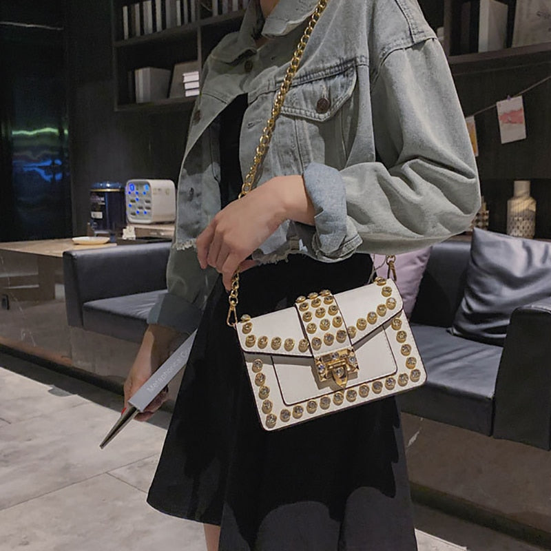 Glamourous Riveted Diamond Leather Clutch Handbag for Women | ULZZANG BELLA