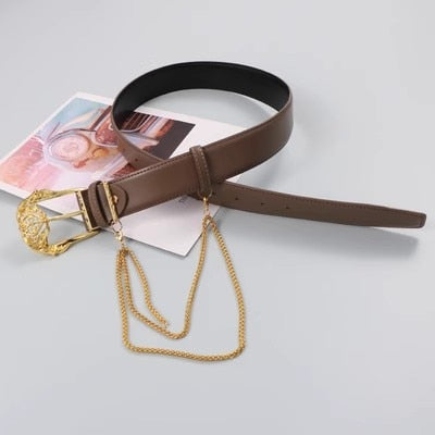 Golden Buckle Leather Corset Waistband Belt for Women | ULZZANG BELLA