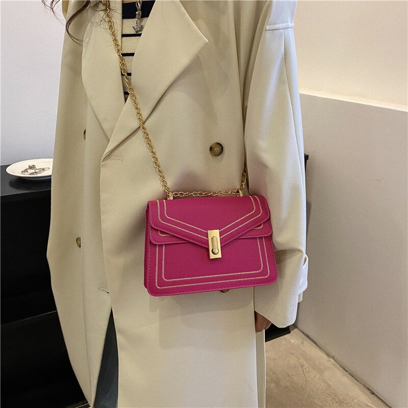 Designer PU Leather Chain Crossbody Handbag for Women | ULZZANG BELLA