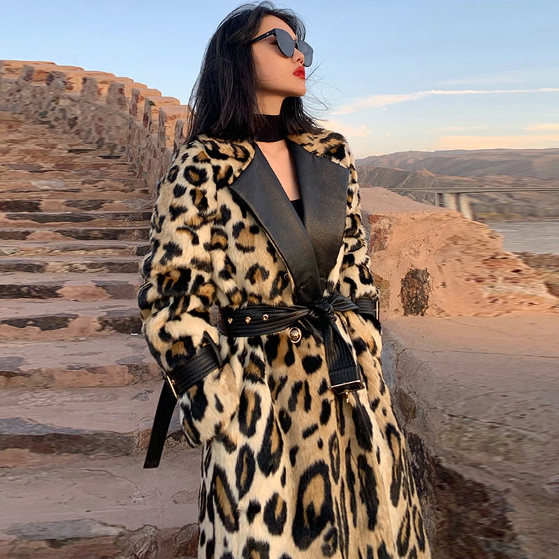 Designer Elegant Leopard Winter Trench Coat for Women | ULZZANG BELLA