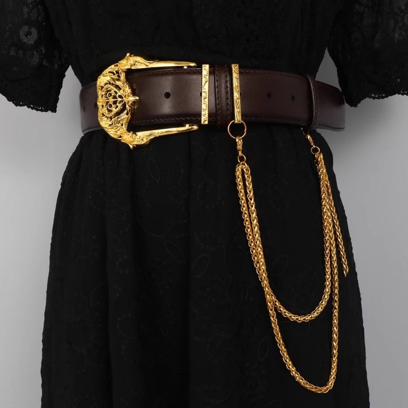 Golden Buckle Leather Corset Waistband Belt for Women | ULZZANG BELLA