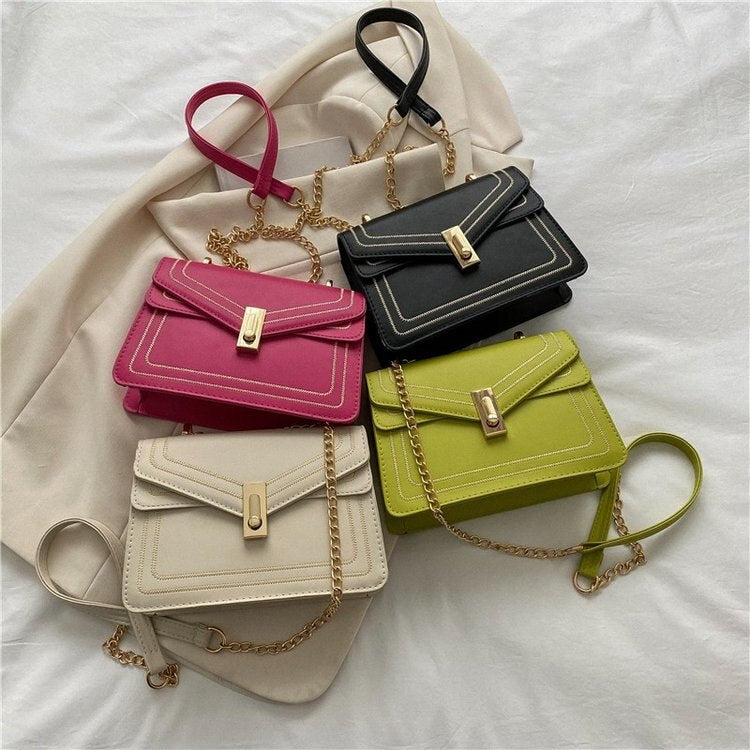 Designer PU Leather Chain Crossbody Handbag for Women | ULZZANG BELLA