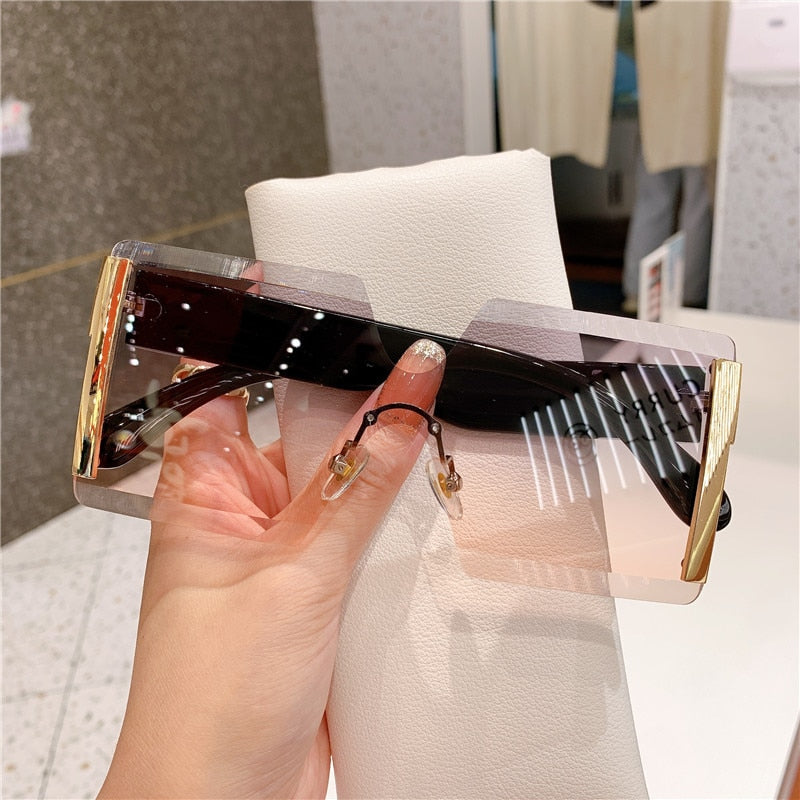 Chic Rimless Gradient Oversized Sunglasses for Women | ULZZANG BELLA