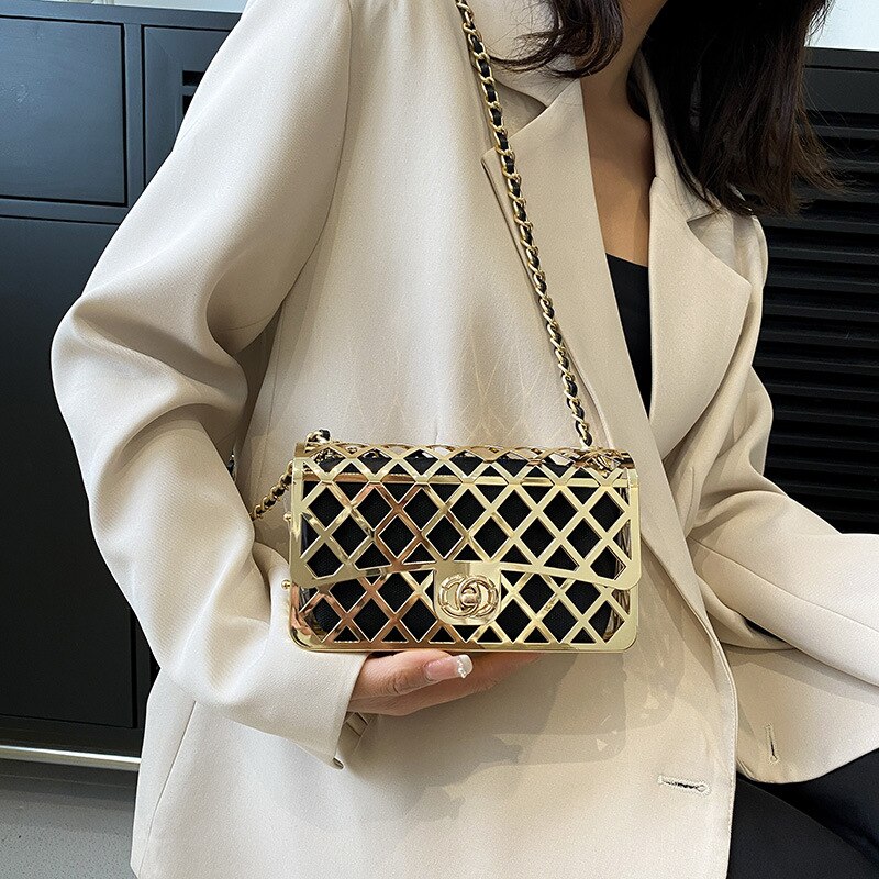 Shimmering Golden Goddess Metal Evening Clutch Handbag for Women | ULZZANG BELLA