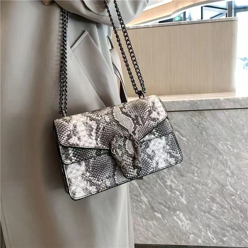 Elegant Serpentine PU Leather Shoulder Handbag for Women | ULZZANG BELLA