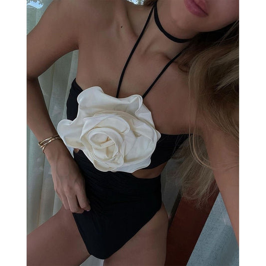 Sensual Floral Lace-Up One-Piece Swimsuit for Women | ULZZANG BELLA