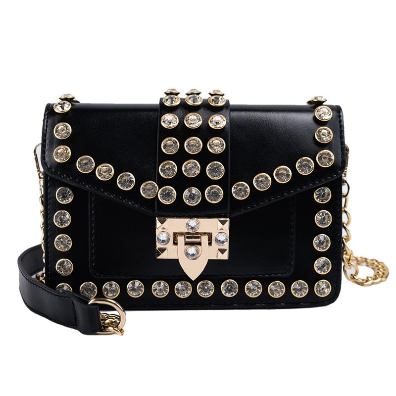 Glamourous Riveted Diamond Leather Clutch Handbag for Women | ULZZANG BELLA
