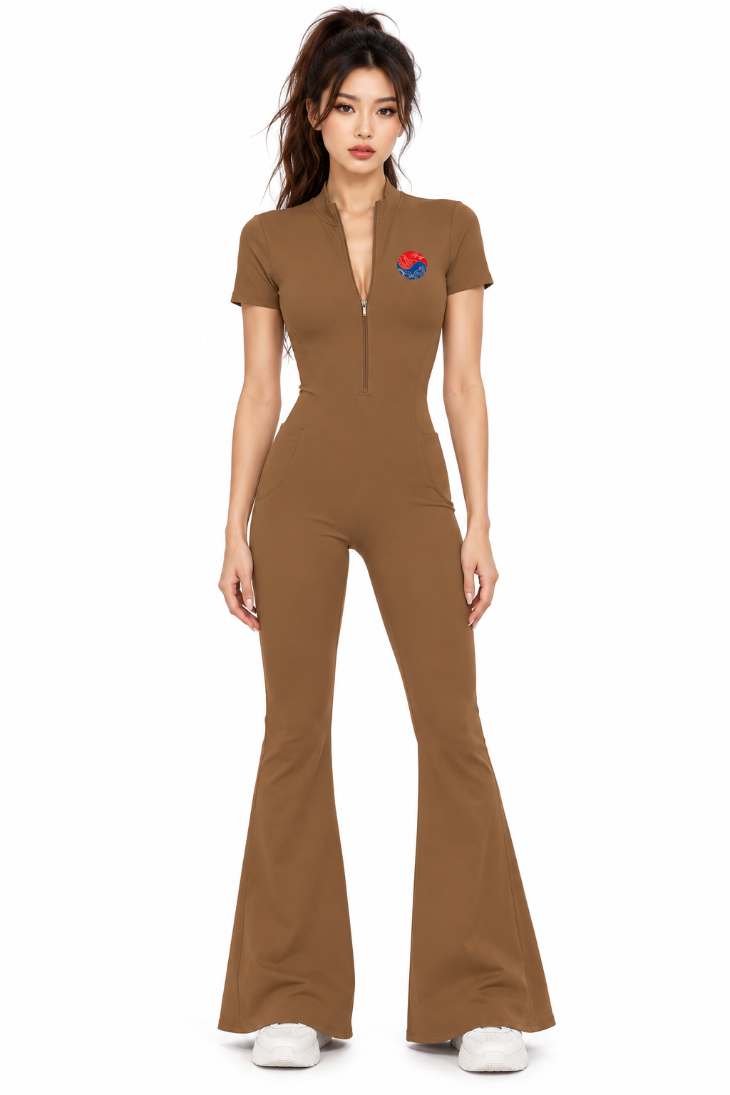 Korean Dragon Quarter-Zip Flared Jumpsuit | ULZZANG BELLA