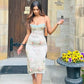 Chic Lace Silk Blend Midi Bodycon Dress for Women | ULZZANG BELLA