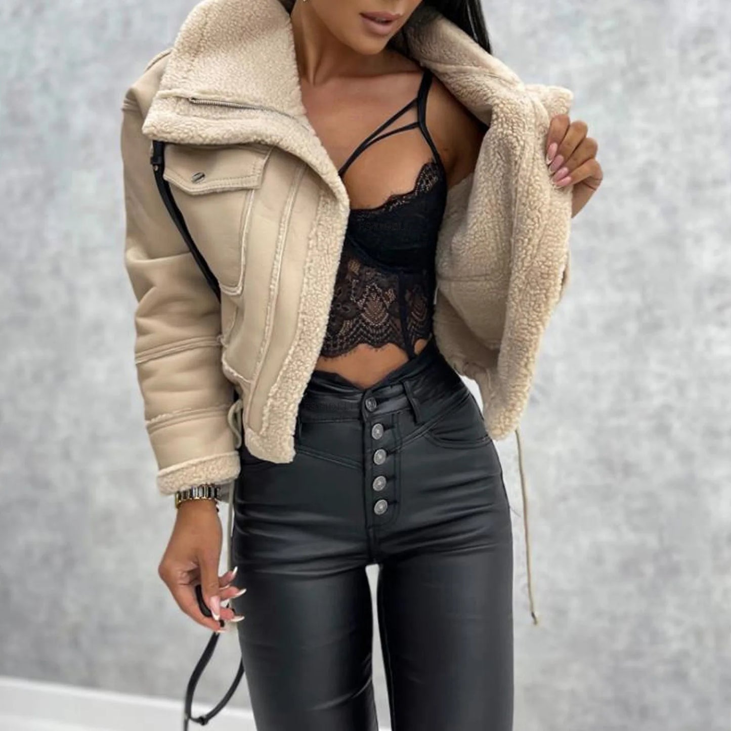 Chic Faux Leather Motorcycle Jacket for Women | ULZZANG BELLA