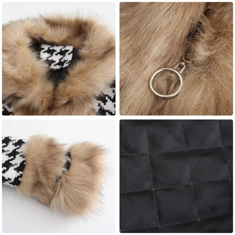 Chic Plaid Outwear Coat with Detachable Fur Collar for Women | ULZZANG BELLA