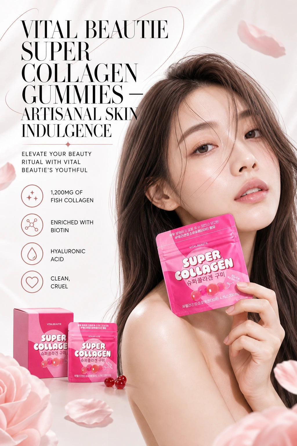 Youthful Radiance Super Collagen Gummies with Biotin & Hyaluronic Acid | Vital Beautie | Vital Beautie Super Collagen Gummies - Artisanal Skin Indulgence