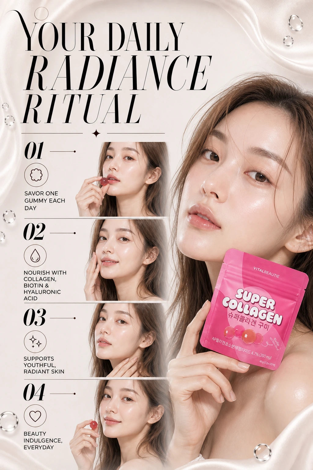 Youthful Radiance Super Collagen Gummies with Biotin & Hyaluronic Acid | Vital Beautie | Vital Beautie Super Collagen Gummies - Artisanal Skin Indulgence