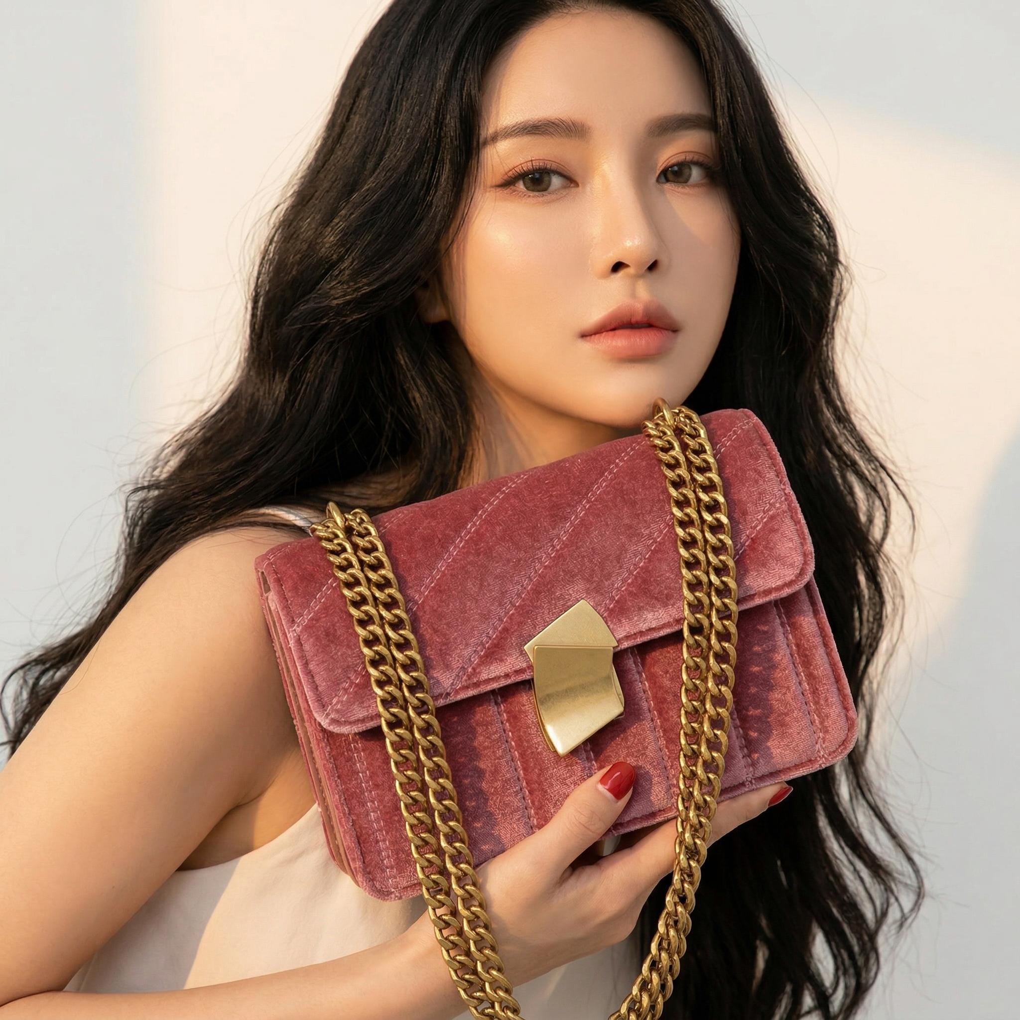Discover athé's Luxurious Vintage Velvet Chain Evening Clutch, expertly crafted in South Korea from high-quality materials, embodying timeless elegance for any occasion.
