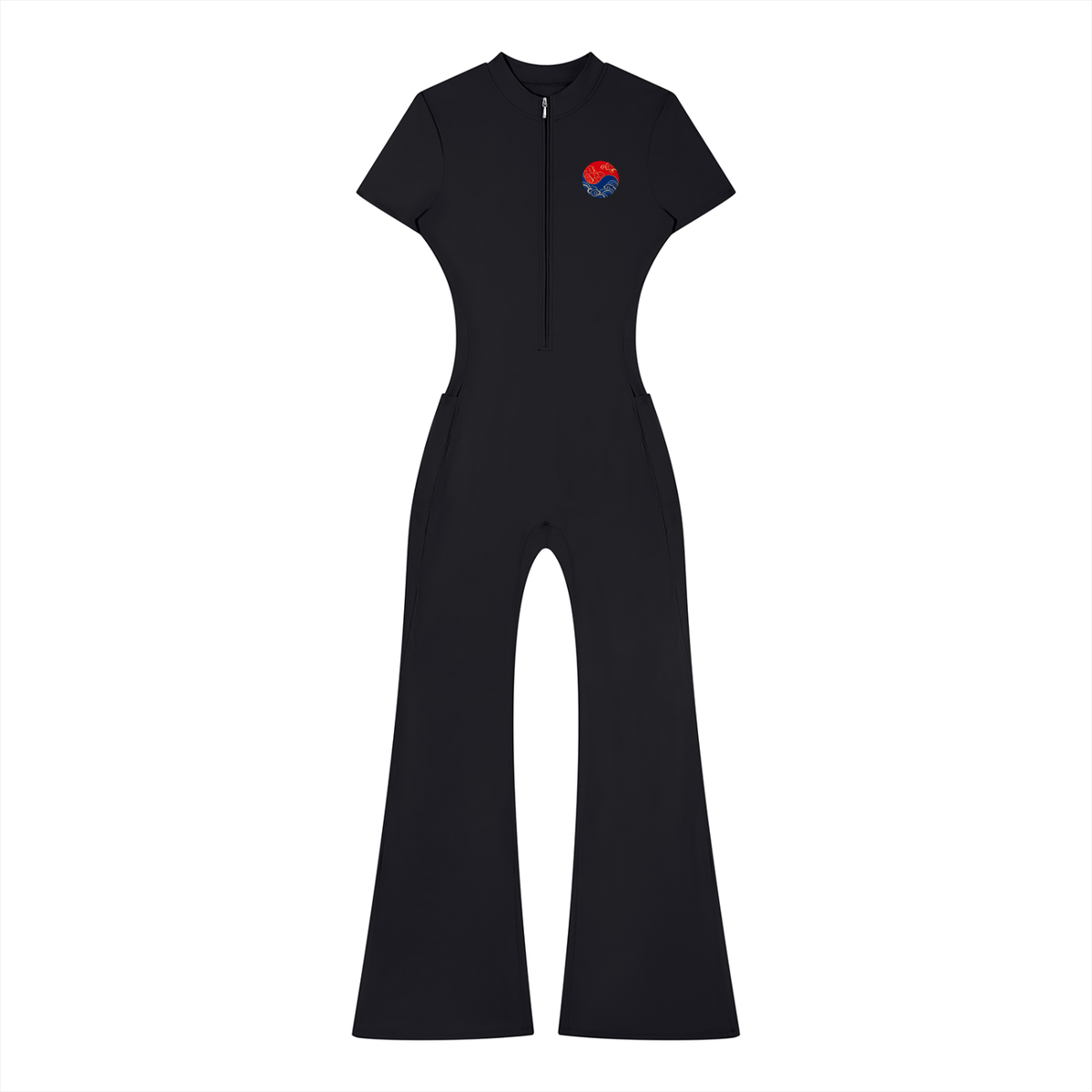 Korean Dragon Quarter-Zip Flared Jumpsuit | ULZZANG BELLA