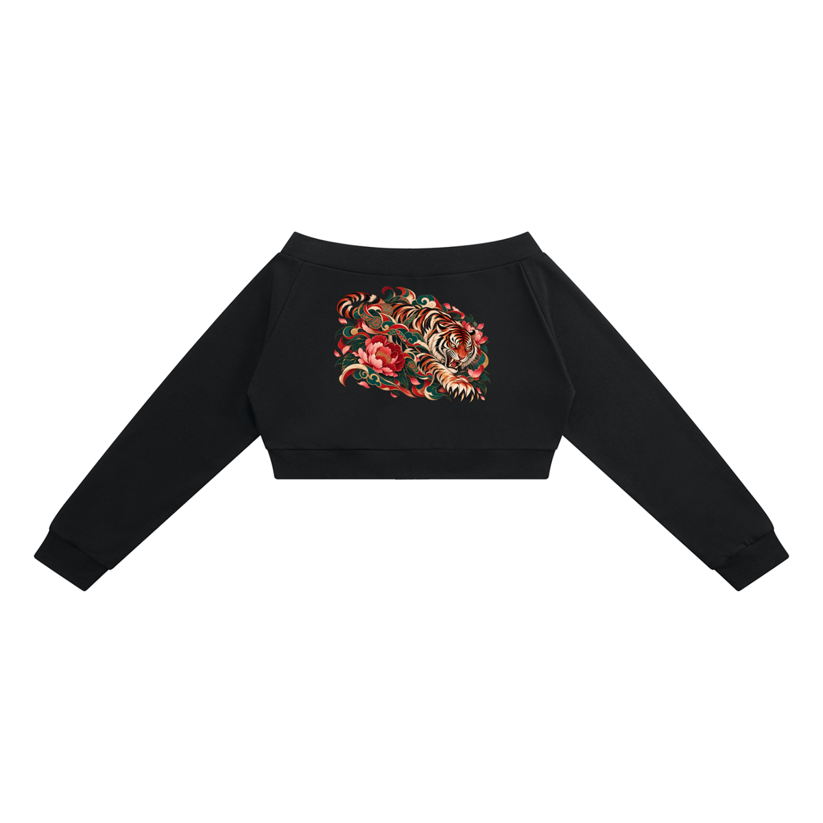Korean Tiger Off-Shoulder Cropped Zip Hoodie | ULZZANG BELLA