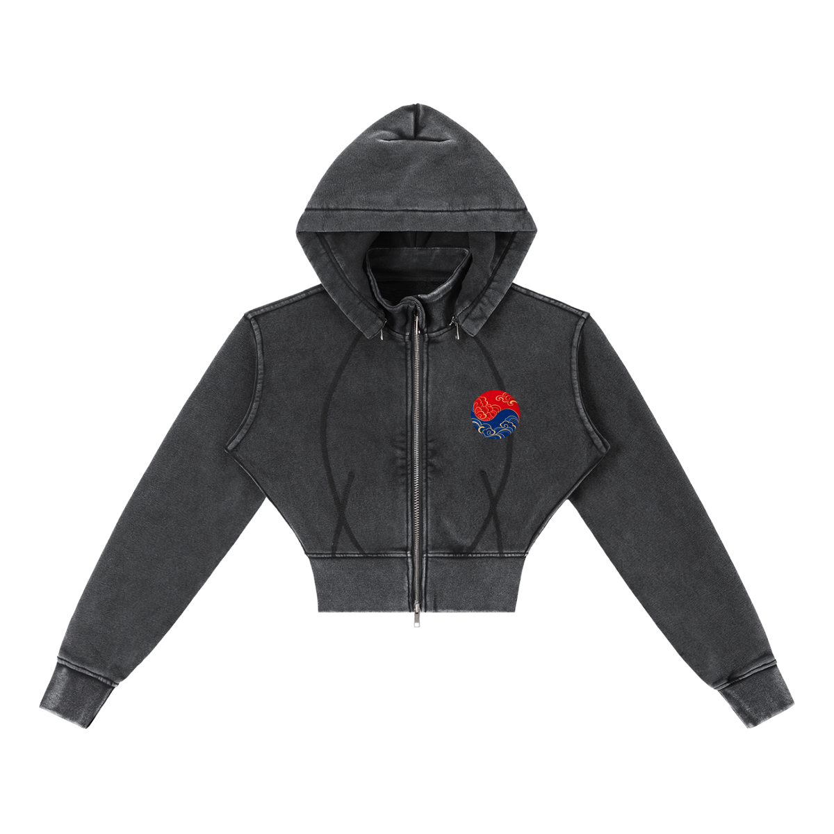 ULZZANG BELLA Vintage Wash Cropped Fitness Hoodie for Warmth