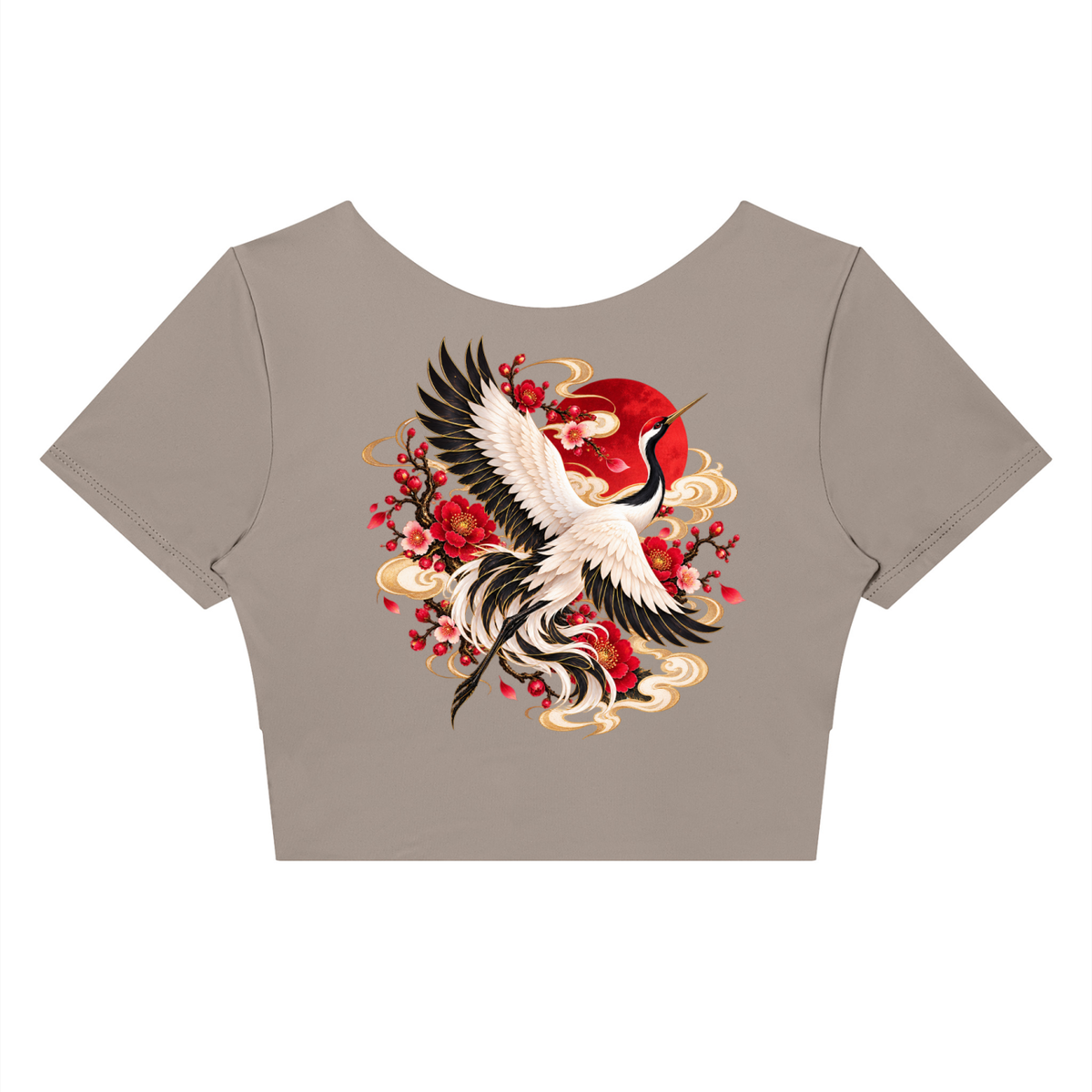 Korean Crane Panelled Crop Yoga T-Shirt | ULZZANG BELLA