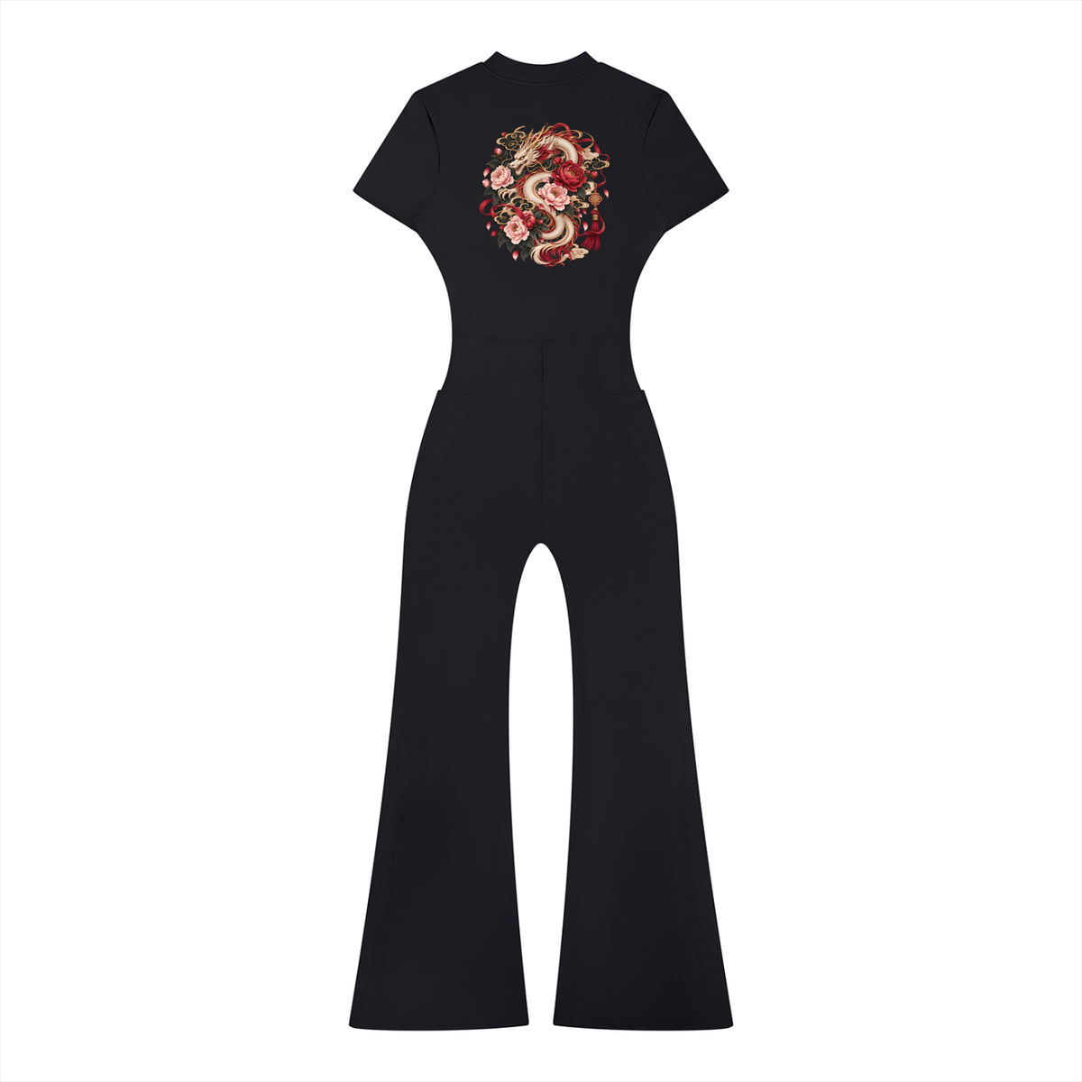 Korean Dragon Quarter-Zip Flared Jumpsuit | ULZZANG BELLA