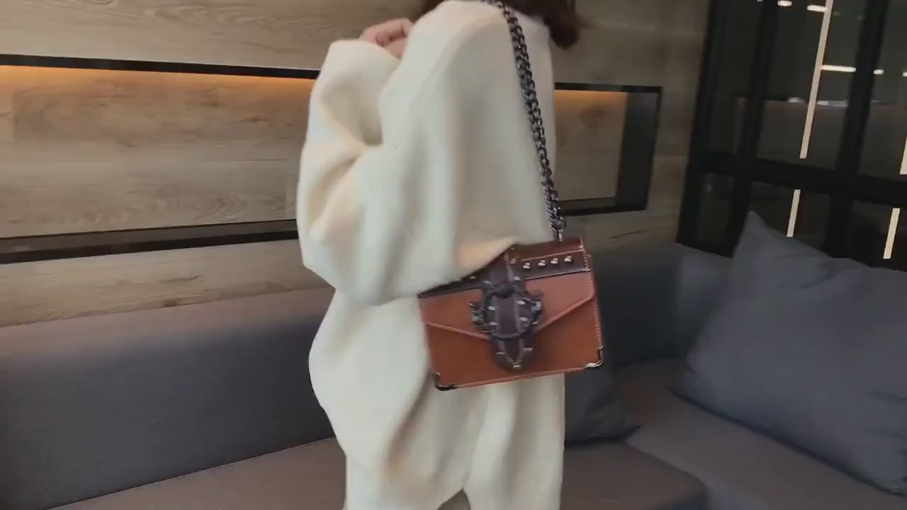 European PU Leather Lock Chain Shoulder Handbag for Women | ULZZANG BELLA