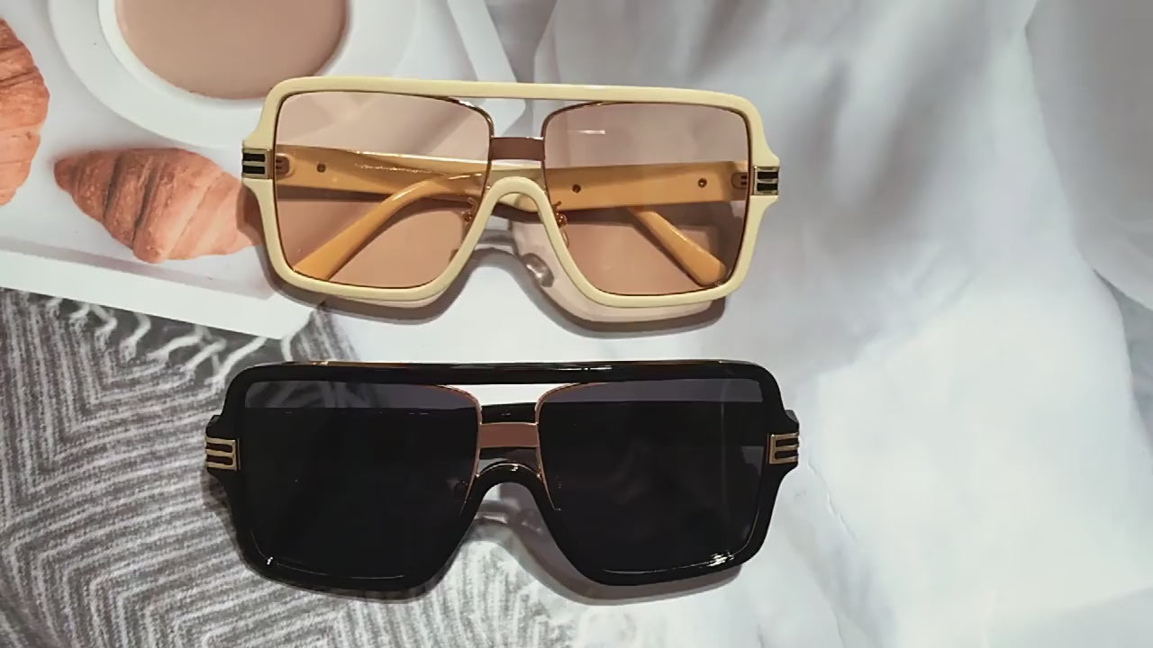 Luxury Oversized Square Sunglasses with Double Bridge for Women | ULZZANG BELLA