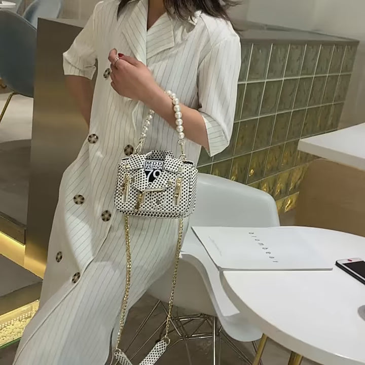 Pearl Handle Chain Mini Jacket Messenger Handbag for Women | ULZZANG BELLA